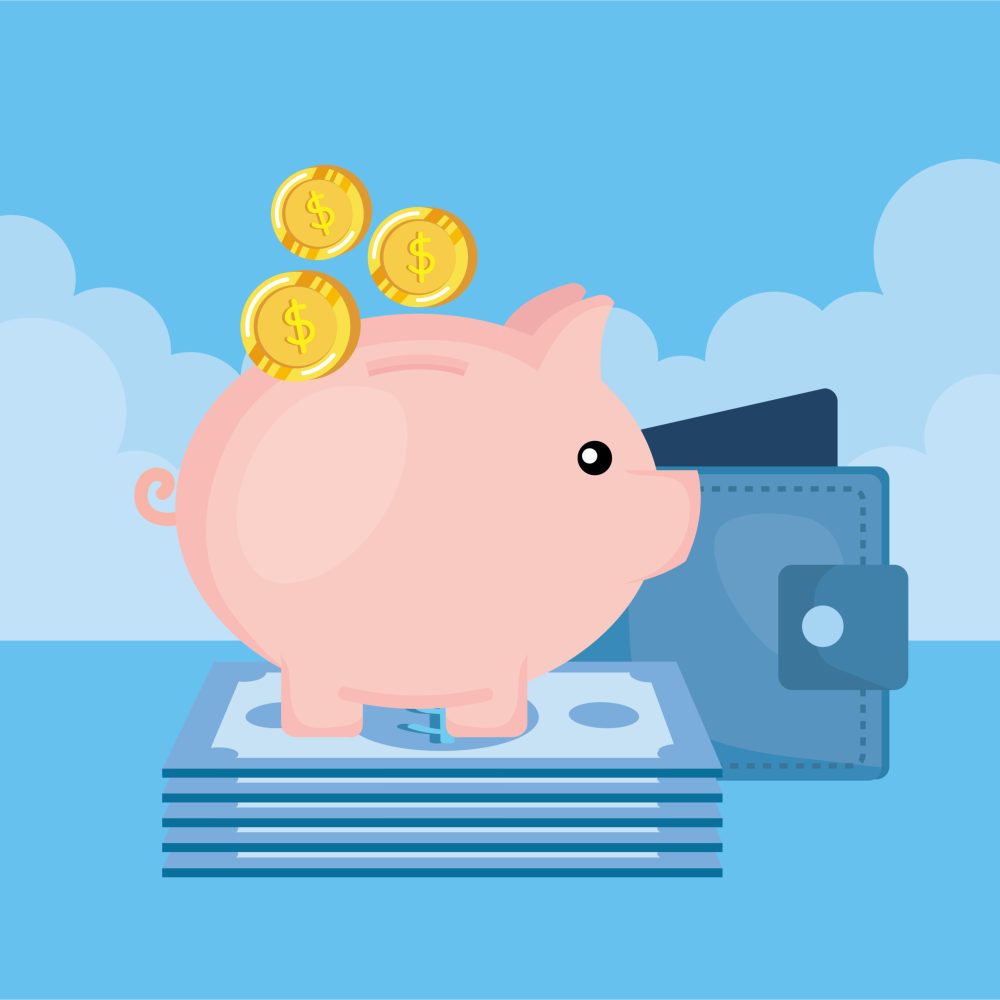 piggy savings with wallet and money vector illustration design